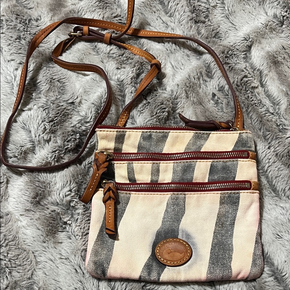 Dooney & Bourke Beige, Gray & Brown Striped Crossbody Bag